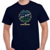 men's navy coloured tshirt with a world with the words around the world written around it image on the chest.