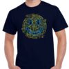 Men's navy coloured tshirt with a circuit board smiley face image on the chest.