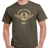 Men's olive coloured tshirt with a winged freeride snowboarder image on the chest.