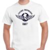 Men's white coloured tshirt with a winged freeride snowboarder image on the chest.