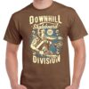Men's chestnut coloured tshirt with a fast downhill skateboarder image on the chest.