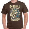 Men's dark chocolate coloured tshirt with a fast downhill skateboarder image on the chest.