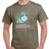Men's prairie dust coloured tshirt with a statue of liberty and quote attributed to covid-19 image on the chest.