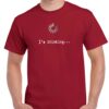 mens cardinal red coloured tshirt with a computer loading symbol and I'm thinking image on the chest.