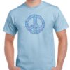 mens light blue coloured tshirt with a circuit board peace symbol image on the chest.