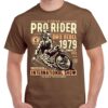 Men's chestnut coloured tshirt with a prorider bmx image on the chest.
