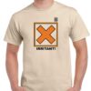 Men's sand coloured tshirt with a hazardous irritant image on the chest.