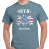 Men's stone blue coloured tshirt with a royal flag image on the chest.