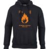 Unisex black coloured hoody with a hazmat volatile when wet symbol image on the chest.