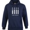 Unisex navy coloured hoody with four candles and the words fork handles beneath it image on the chest.
