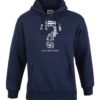 Unisex navy coloured hoody with a question mark made out of letter "P"s image on the chest.
